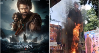 Jr NTR’s Cutout Catches Fire During Devara: Part 1 Release Celebrations in Hyderabad